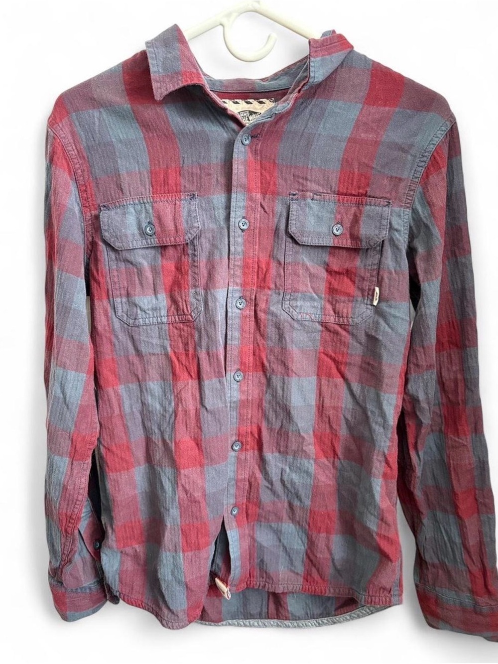 Vans Red and Blue Plaid Long-Sleeve Button-Down Shirt